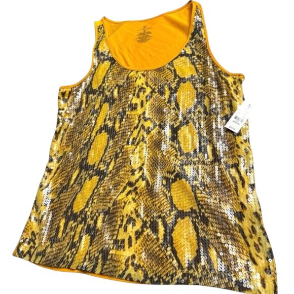 158. NY&C | New York & Company Nwt animal print mustard yellow sequins tank SZ:M - Picture 2 of 6